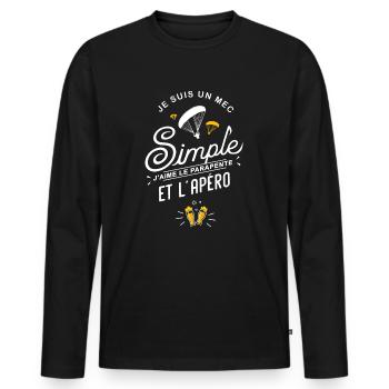 un mec simple j'aime parapente humour parapentiste - T-shirt manches longues Premium bio Homme - noir - Devant - Nico (187cm)
