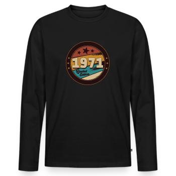 1971 - Männer Premium Bio Langarmshirt - Schwarz - Vorne - Nico (187cm)
