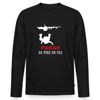Militaire parachutiste père et fils - T-shirt manches longues Premium bio Homme - noir - Devant - Nico (187cm)