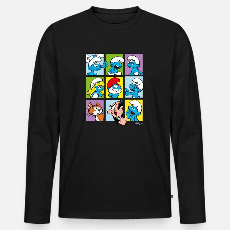 Die Schlümpfe Kacheln - Männer Premium Bio Langarmshirt - Schwarz