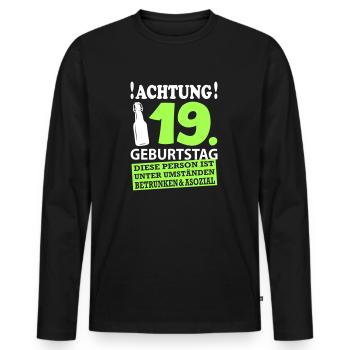 19 Geburtstag Besoffen Alkohol Jahre - Männer Premium Bio Langarmshirt - Schwarz - Vorne - Nico (187cm)