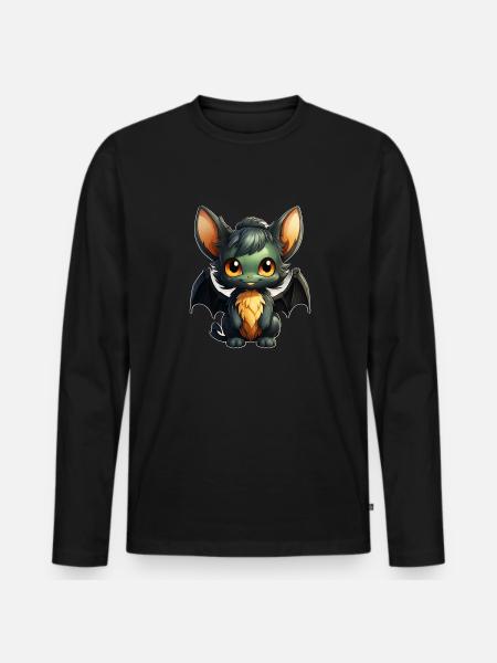 Bat Halloween I Cartoon Cute Bat - Men's Premium Organic Long Sleeve Shirt - black