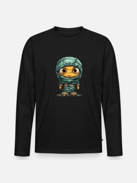 Halloween Spooky Cartoon Mummy - Männer Premium Bio Langarmshirt - Schwarz
