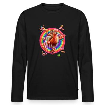 Alpaka Faultier Regenbogen Donuts - Männer Premium Bio Langarmshirt - Schwarz - Vorne - Nico (187cm)