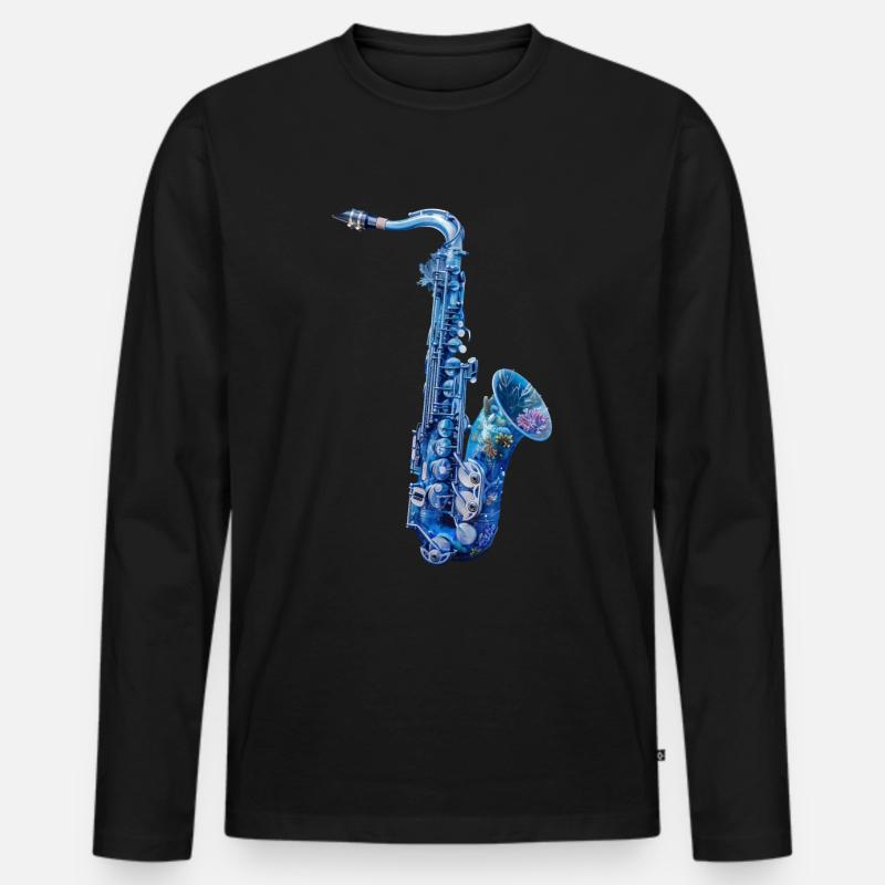 Fisch Saxophon - Männer Premium Bio Langarmshirt - Schwarz