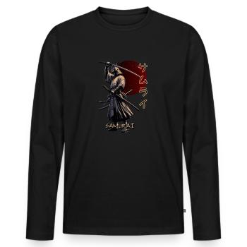 Samurai mit Schwert und japanischen Schriftzeichen - Männer Premium Bio Langarmshirt - Schwarz - Vorne - Nico (187cm)