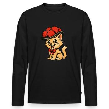 Süße Katze mit Bollenhut - Männer Premium Bio Langarmshirt - Schwarz - Vorne - Nico (187cm)