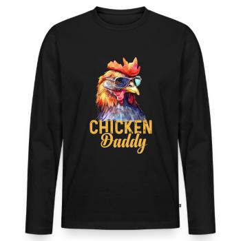 Un drôle de papa poulet avec des lunettes de soleil - T-shirt manches longues Premium bio Homme - noir - Devant - Nico (187cm)