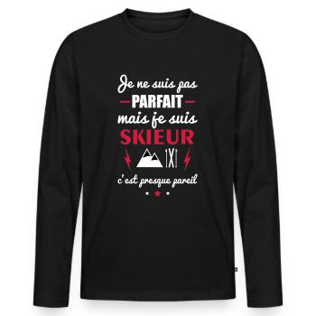pas parfait skieur,idée cadeau ski - T-shirt manches longues Premium bio Homme - noir - Devant - Nico (187cm)