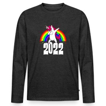 Dabbing Unicorn 2022 Rainbow Drôle Nouvel An - T-shirt manches longues Premium bio Homme - anthracite chiné - Devant - Nico (187cm)