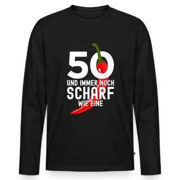 50. GEBURTSTAG JALAPENO 50 SCHARF WIE EINE CHILI - Männer Premium Bio Langarmshirt - Schwarz - Vorne - Nico (187cm)