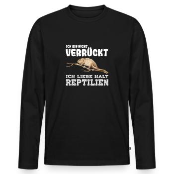 Ich bin nicht verrückt ich liebe halt Reptilien - Männer Premium Bio Langarmshirt - Schwarz - Vorne - Nico (187cm)