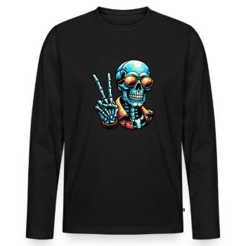 Skeleton Peace Sign - Men's Premium Organic Long Sleeve Shirt - black - Front - Nico (187cm)