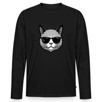 Chat de dessin animé cool avec des lunettes de soleil - T-shirt manches longues Premium bio Homme - noir - Devant - Nico (187cm)