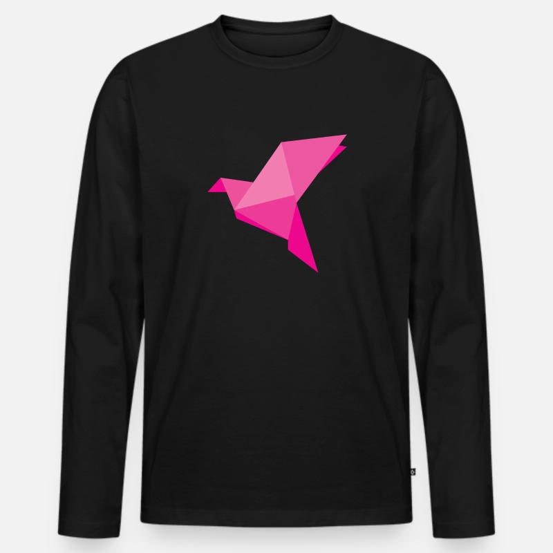Origami Vogel, Pink - Männer Premium Bio Langarmshirt - Schwarz