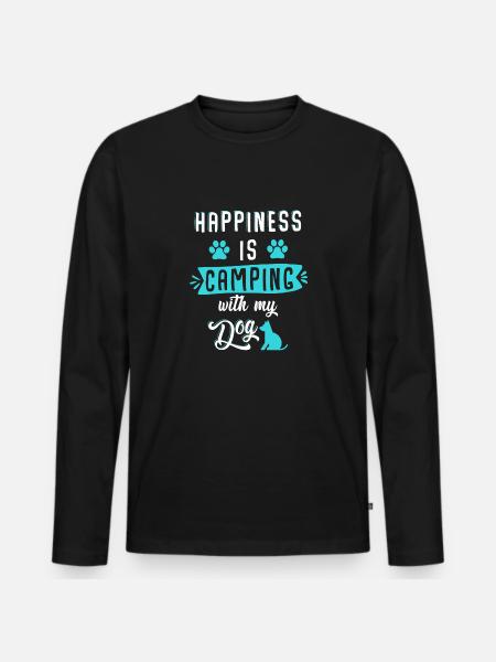 Happiness is camping with my dog - Männer Premium Bio Langarmshirt - Schwarz
