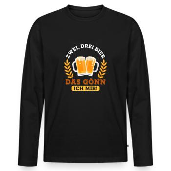 Zwei drei Bier - das gönn ich mir - - Männer Premium Bio Langarmshirt - Schwarz - Vorne - Nico (187cm)