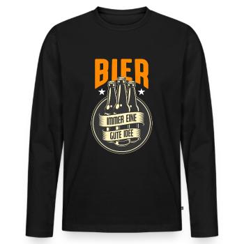 Bier Gute Idee Biertrinken Saufen Party Funshirt - Männer Premium Bio Langarmshirt - Schwarz - Vorne - Nico (187cm)