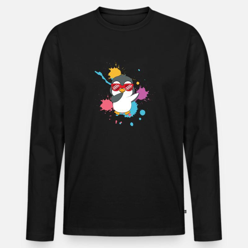 Dabbing Pinguin süß - Männer Premium Bio Langarmshirt - Schwarz
