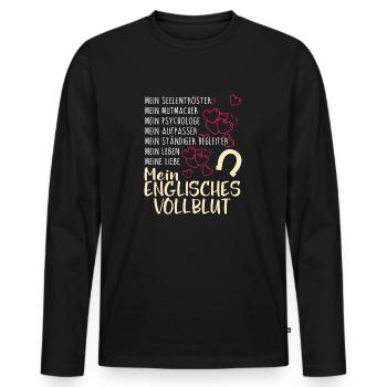 ENGLISCHES-VOLLBLUT- mein - Männer Premium Bio Langarmshirt - Schwarz - Vorne - Nico (187cm)