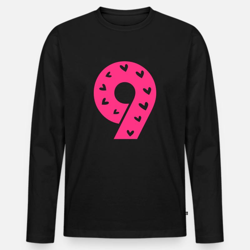 Nummer 9 mit Herzmuster - Männer Premium Bio Langarmshirt - Schwarz