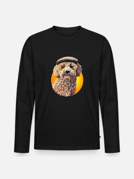 Poodle Pepe with cap - Men's Premium Organic Long Sleeve Shirt - black