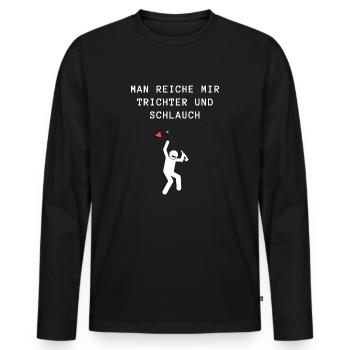 Bier Man reiche mir Trichter und Schlauch Urlaub - Männer Premium Bio Langarmshirt - Schwarz - Vorne - Nico (187cm)