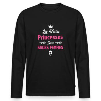 princesse et sage-femme / humour sage-femme - T-shirt manches longues Premium bio Homme - noir - Devant - Nico (187cm)