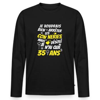 conneries 35 ans / cadeau anniversaire 35 ans - T-shirt manches longues Premium bio Homme - noir - Devant - Nico (187cm)