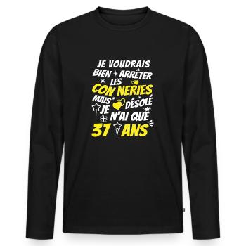 conneries 37 ans / cadeau anniversaire 37 ans - T-shirt manches longues Premium bio Homme - noir - Devant - Nico (187cm)