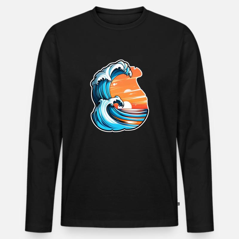 Wave - Sommer - Urlaub - Männer Premium Bio Langarmshirt - Schwarz