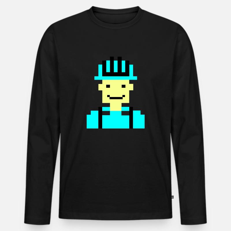 bauarbeiter pixel 01 - Männer Premium Bio Langarmshirt - Schwarz
