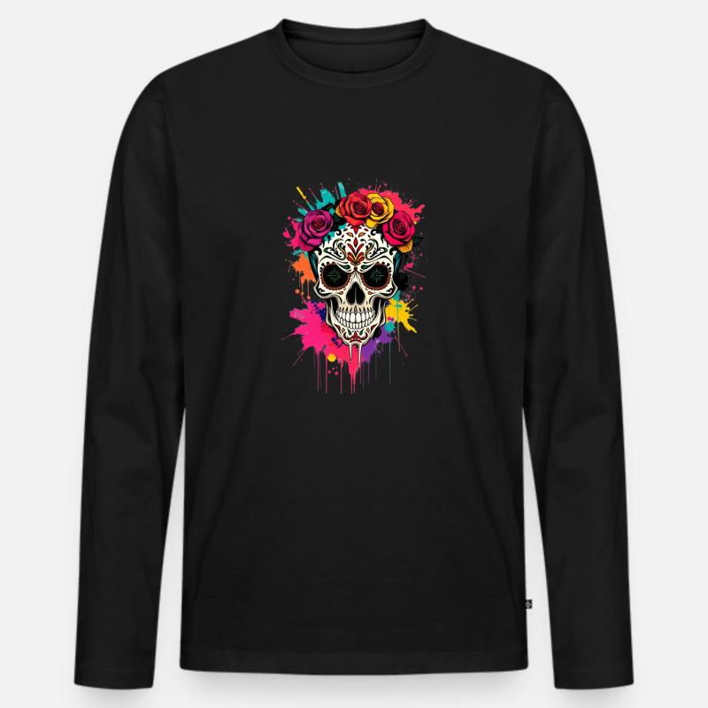 Viva Vida Skull - Männer Premium Bio Langarmshirt - Schwarz