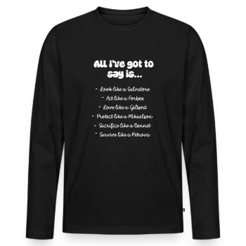 Mystisch lustiger Spruch - weiß - Männer Premium Bio Langarmshirt - Schwarz - Vorne - Nico (187cm)