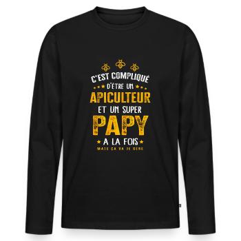Papy apiculteur cadeau drôle humour apiculture - T-shirt manches longues Premium bio Homme - noir - Devant - Nico (187cm)