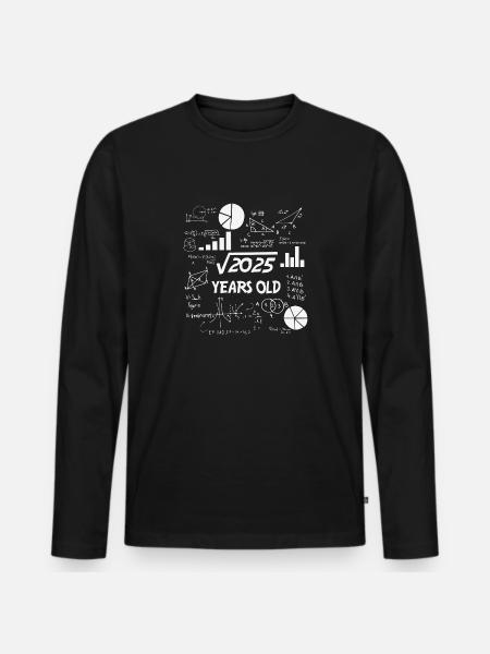 Square Root of 2025 | 45 Birthday Math 45 Years - Men's Premium Organic Long Sleeve Shirt - black