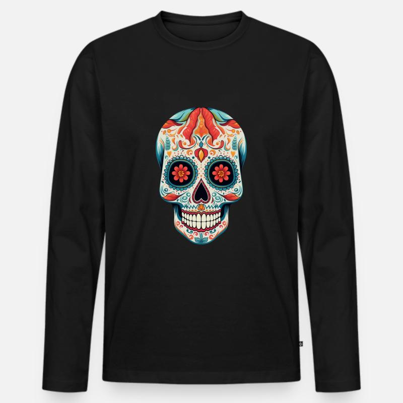 bunt bemalter Schädel la catrina dia de muertos - Männer Premium Bio Langarmshirt - Schwarz