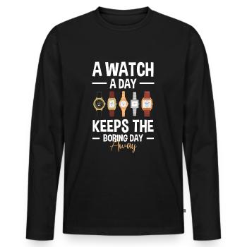 Montre Joaillerie Collection de montres - T-shirt manches longues Premium bio Homme - noir - Devant - Nico (187cm)