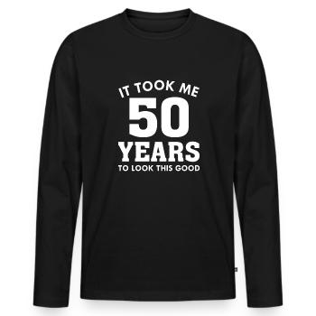 Il m’a fallu 50 ans pour être aussi beau - T-shirt manches longues Premium bio Homme - noir - Devant - Nico (187cm)
