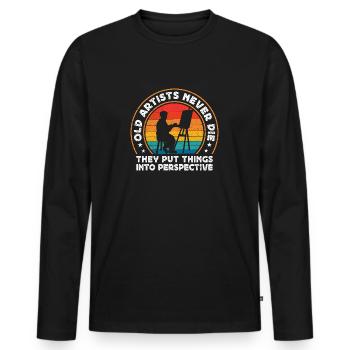 Funny Art Painter Old Artists Never Die Put Things - Männer Premium Bio Langarmshirt - Schwarz - Vorne - Nico (187cm)