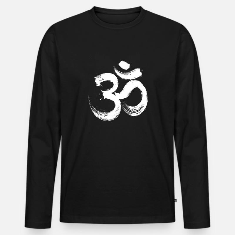 Om Zeichen weiß - Männer Premium Bio Langarmshirt - Schwarz