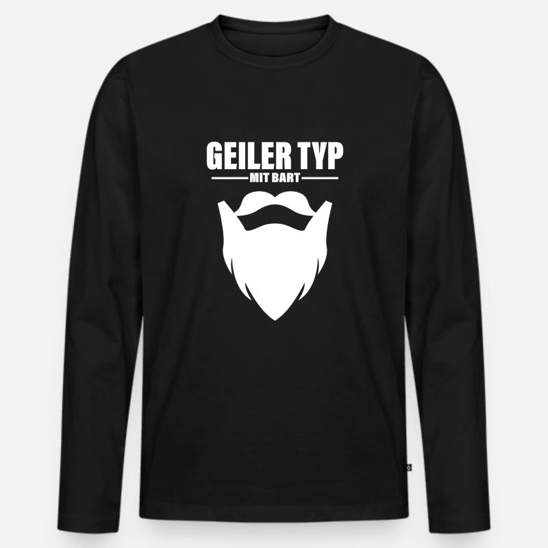 Geiler Typ mit Bart Vollbart Spruch - Männer Premium Bio Langarmshirt - Schwarz