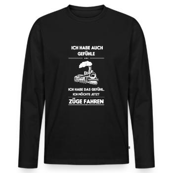 Modelleisenbahn Dampflok Modellbau Zug Lok Spruch - Männer Premium Bio Langarmshirt - Schwarz - Vorne - Nico (187cm)