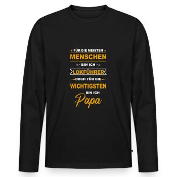 Lokführer Zugführer Eisenbahn Zug Tram Papa Vater - Männer Premium Bio Langarmshirt - Schwarz - Vorne - Nico (187cm)