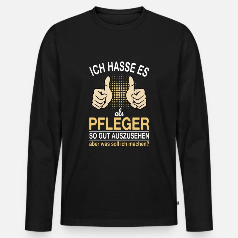 Pfleger Spruch - Männer Premium Bio Langarmshirt - Schwarz
