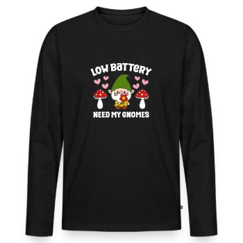 Low Battery Need More Gnomes Funny Gardening Gnome - Männer Premium Bio Langarmshirt - Schwarz - Vorne - Nico (187cm)