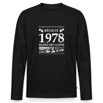 Récolte 1978 - T-shirt manches longues Premium bio Homme - noir - Devant - Nico (187cm)