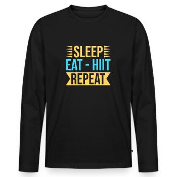Fitness Fanatics Sleep Eat Hiit Repeat - Männer Premium Bio Langarmshirt - Schwarz - Vorne - Nico (187cm)