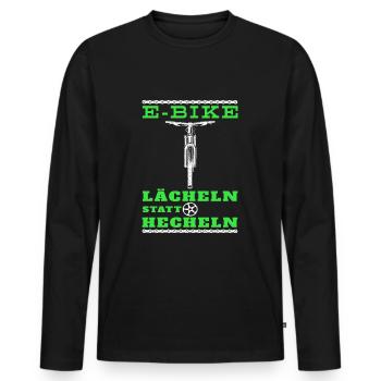 E-MTB Lächeln Statt Hecheln E-Bike eBiker Radsport - Männer Premium Bio Langarmshirt - Schwarz - Vorne - Nico (187cm)
