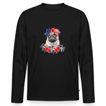 Mops Hundehalstuch Amerikanische Flagge 4. Juli - Männer Premium Bio Langarmshirt - Schwarz - Vorne - Nico (187cm)